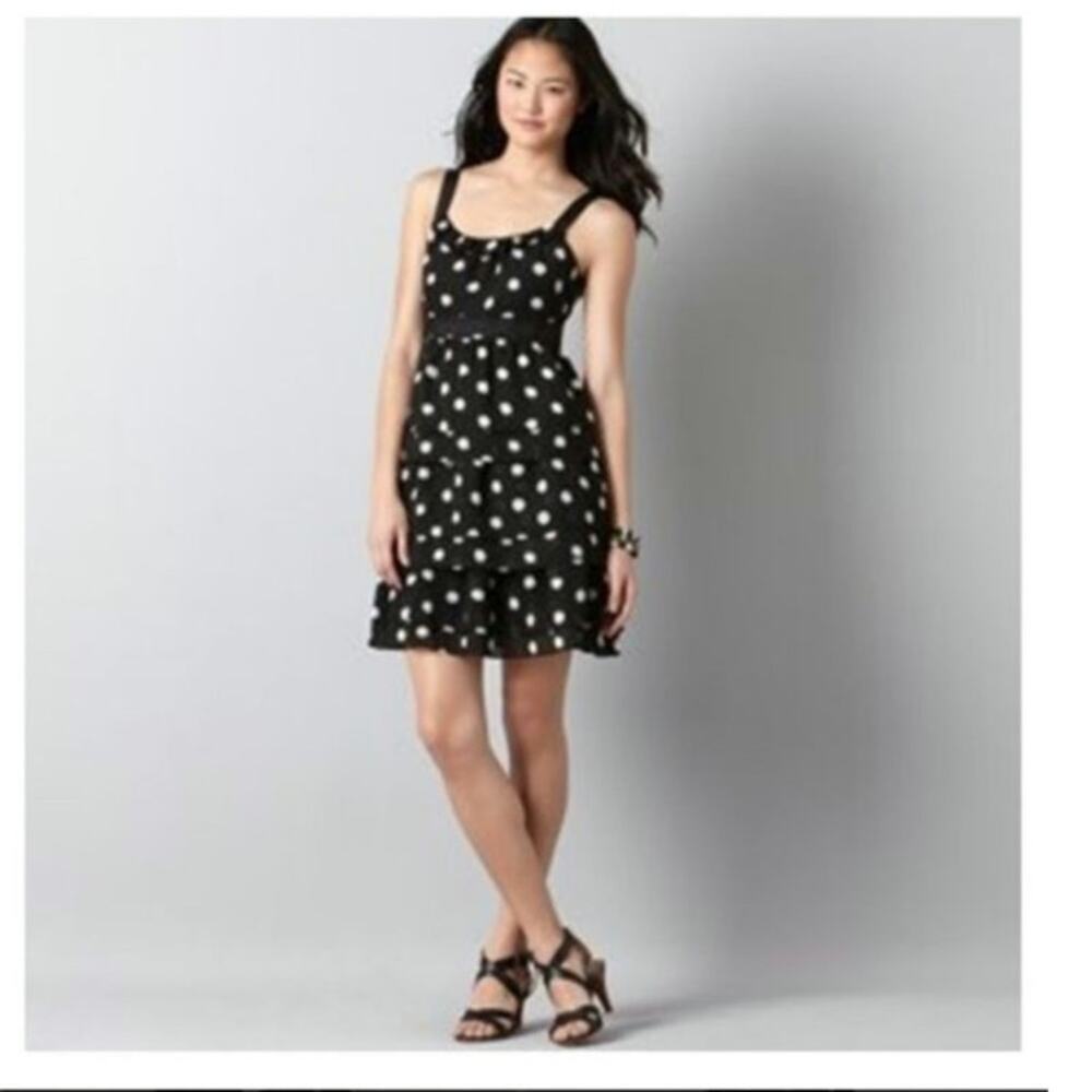 NEW! Loft Women 10 Blue White Polka Dot Tiered A-line Dress
